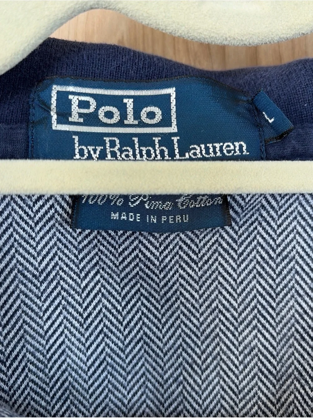 Polo Ralph Lauren Mens L Polo Shirt Navy Herringbone Pima Cotton Short Sleeve